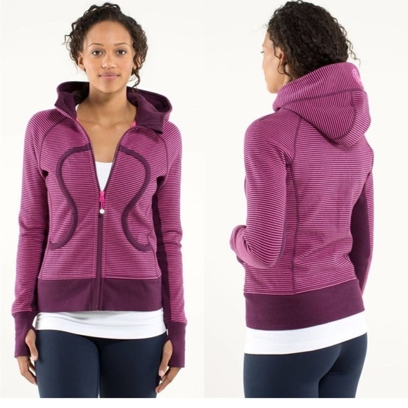 Lululemon Scuba Hoodie in Hyper Stripe Printed Afterglo Plum - Picture 1 of 4